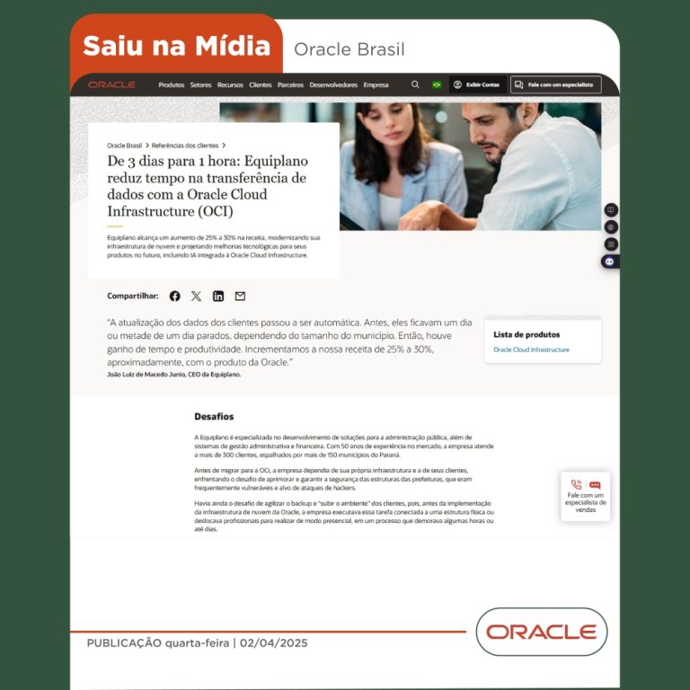 Equiplano acelera transferência de dados com a Oracle